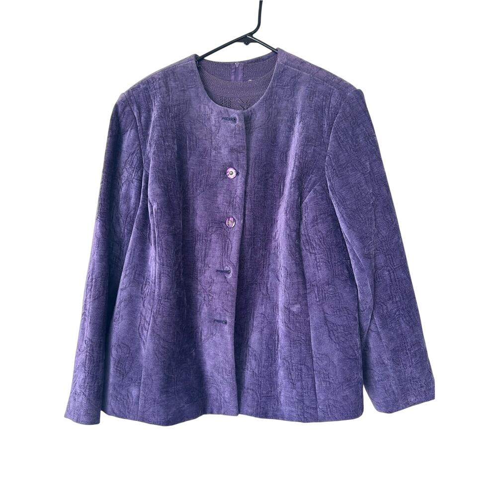 Koret Purple Women's Velvet Patterned Button-Front Jacket Set Size 22W